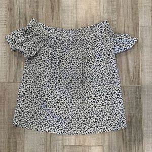 H&M White and Navy Off Shoulder Blouse 10